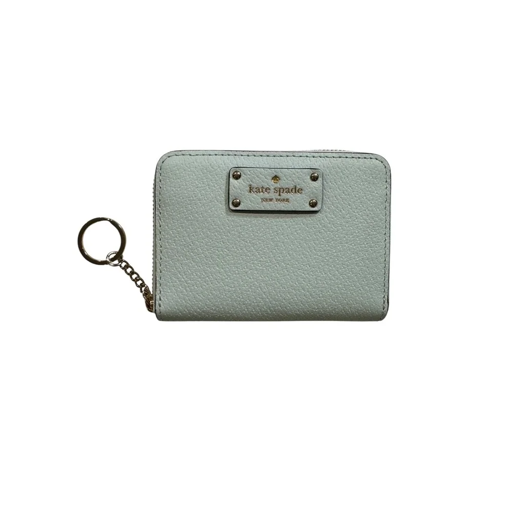 Kate Spade Mint Green Pebbled Leather Zip Around Small Wallet Keychain Purse
